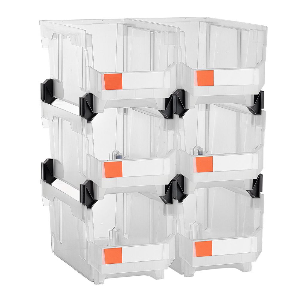 Plastic Stackable Storage Bins, 14.8 x 8.5 x 7.1 inch (6 Pack), Plastic Containers for Organizing & Storage Bins for Closet, Garage, Small Parts, Office Supplies, Other Accessories, Transparent