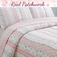 thumbnail image 3 of Cozy Line Shabby Chic Floral Ruffle Stripe 100% Cotton Reversible Quilt Set with Decorative Pillow (Pink, King - 4 Piece), 3 of 6