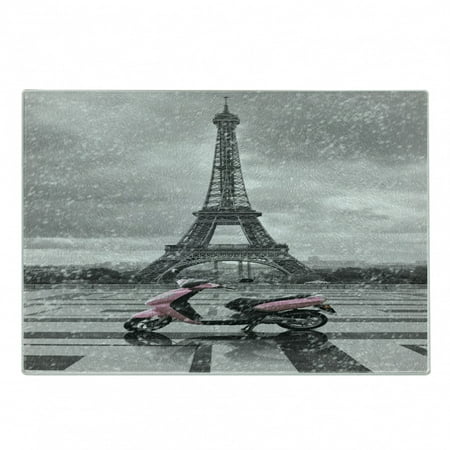 

Eiffel Tower Cutting Board Paris Scene with Greyscale City Background and Pink Moped Romantic Photography Decorative Tempered Glass Cutting and Serving Board in 3 Sizes by Ambesonne