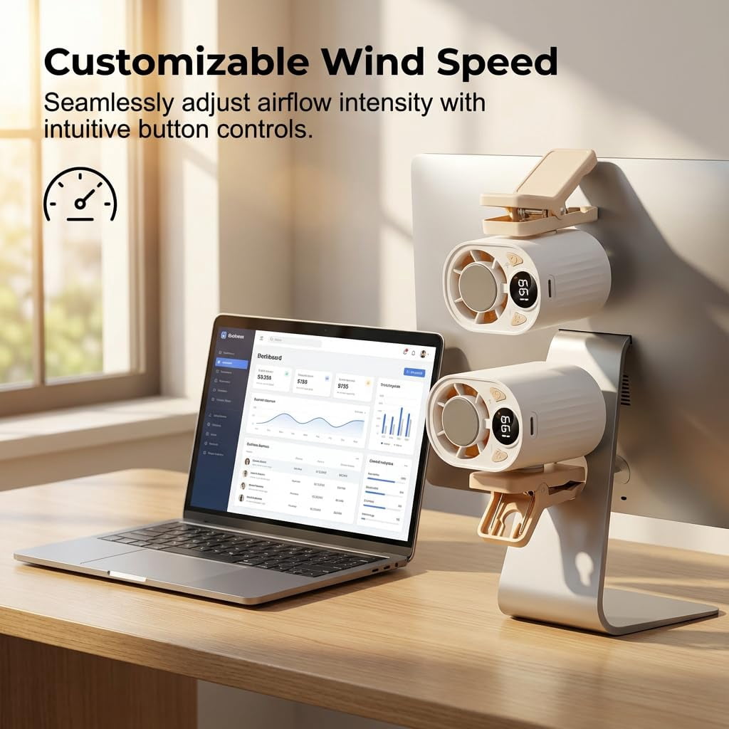 Car Clip On Air Conditioner Fan, 2026 Hands-Free Personal Cooling Fan 360° Rotation & 199 Speeds, 3-Speed Silent Bladeless Fans for Cars, Work, Camping