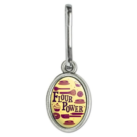Flour Power Baking Baker Chef Cookie Cake Donut Funny Antiqued Oval Charm Clothes Purse Suitcase Backpack Zipper Pull Aid