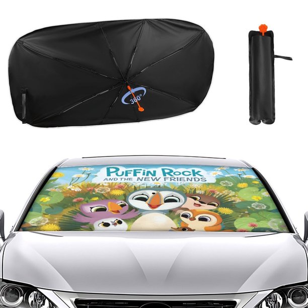 Puffin Rock Sombrilla Solar para Auto - Protector de Parabrisas Plegable | Cortina Solar Delantero | Bloqueo UV y Aislamiento de Calor 133x73cm