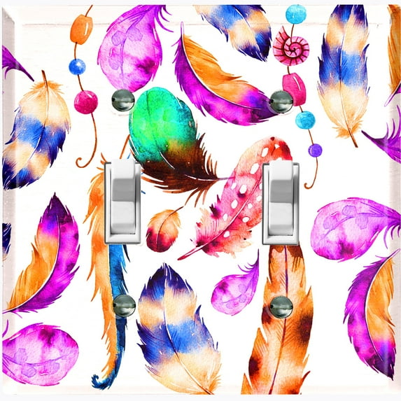 Metal Light Switch Plate Cover Colorful Beaded Feather Shell Dreamcatcher DRM014