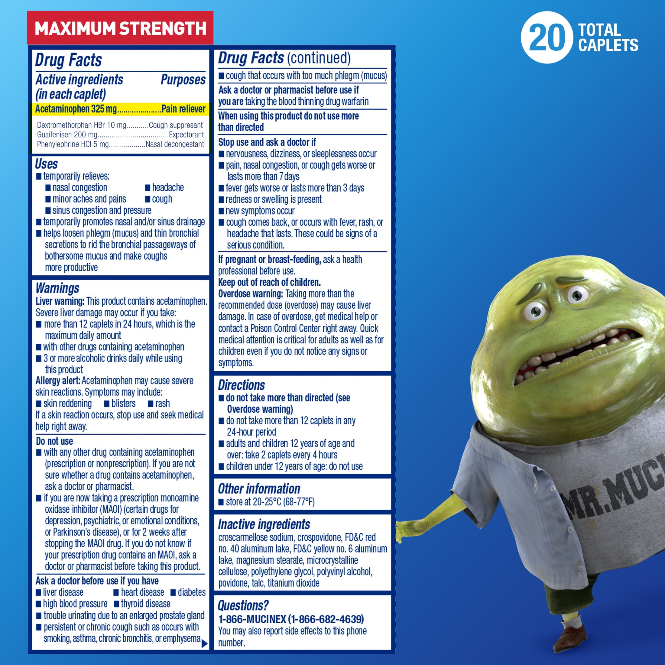 Mucinex Sinus-Max Pressure, Pain & Cough Medicine, OTC Headache Relief, 20 Caplets
