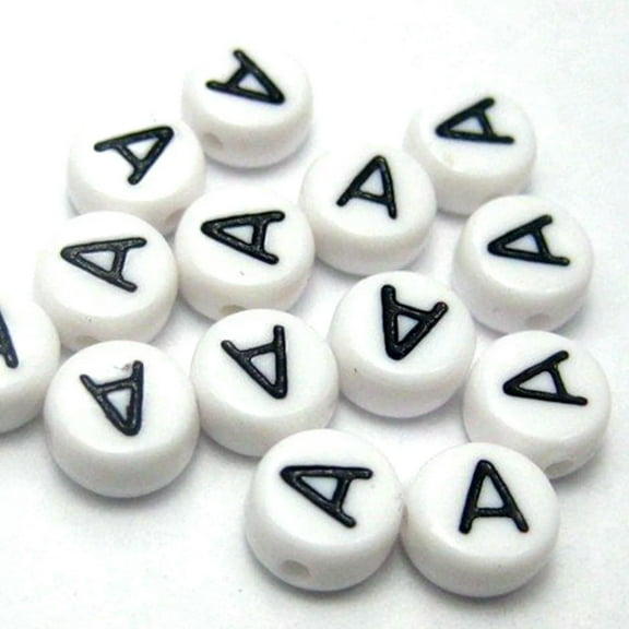 U8MO 500 White with Black Acrylic Alphabet Letter "A" Coin Beads 4X7mm