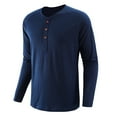 thumbnail image 2 of Zimjoy Long Sleeve Tops for Men Casual Regular Fit Henley Outfits Crewneck Button Up Tops Lightweight Fall Mens Clothes, Blue S, 2 of 4