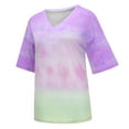 thumbnail image 4 of Spring Tops for Women Viikei Spring Summer Womens Short Sleeve Tops Cute V-Neck Plus Size Loose Fit T-Shirt Stylish Gradient Color Printing Blouses and Tops for Womens Fashion Women's Blouses Tops, 4 of 5
