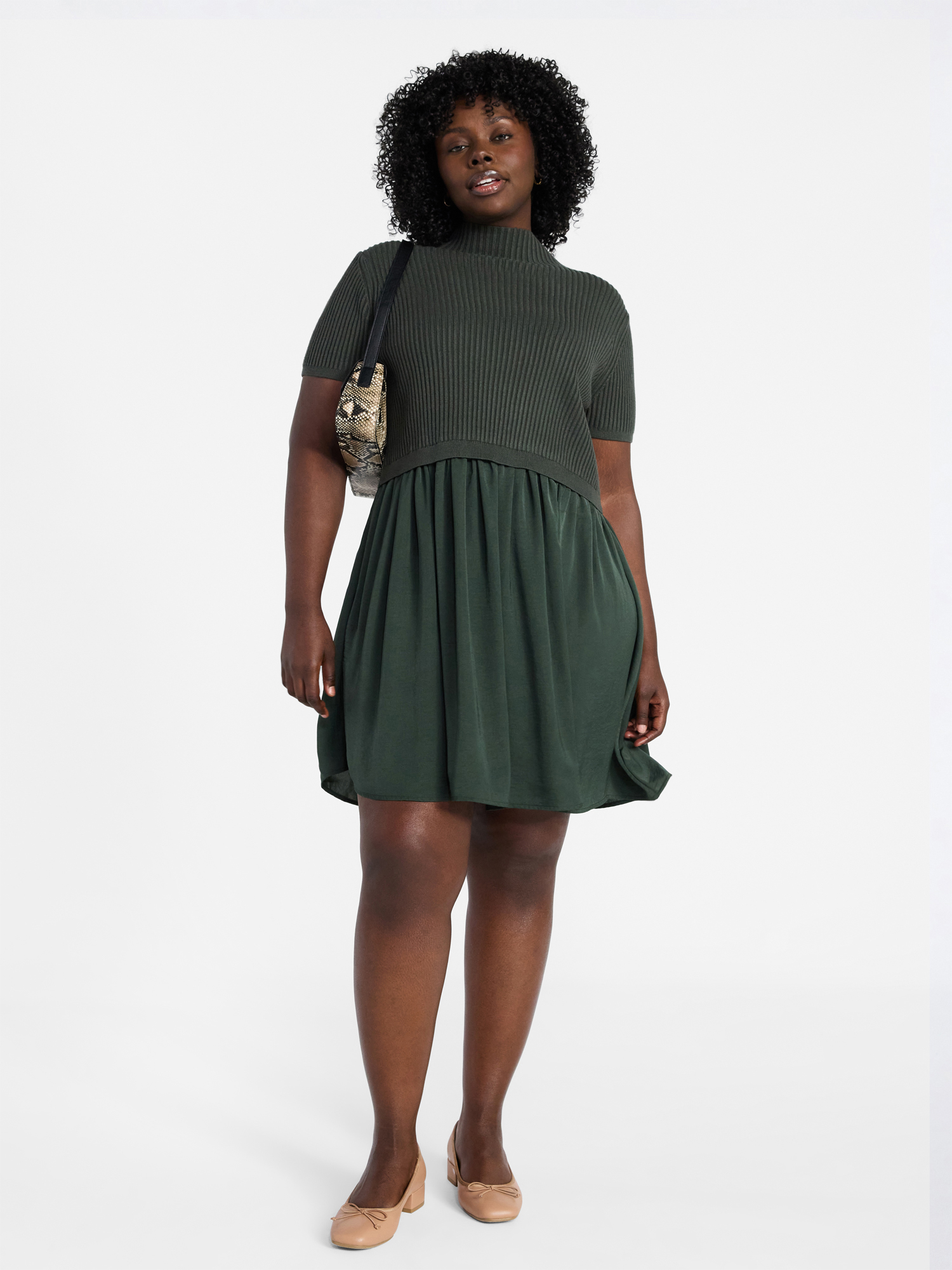 Terra & Sky Women's Plus Short Sleeve Mini Mixed Media Dress, Sizes 0X-5X