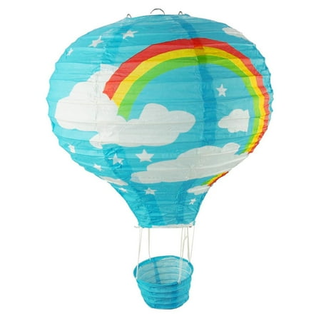 - Rainbow Paper Hot Air Balloon Hanging Decor, 15-Inch, Blue