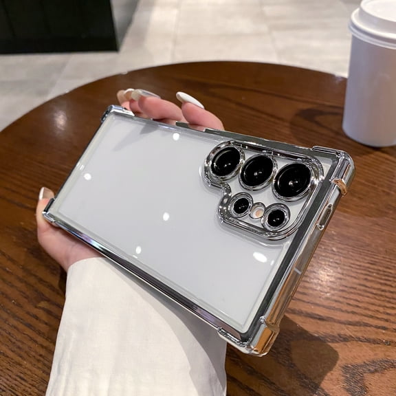 Compatible with Samsung Galaxy S25 Ultra Transparent Phone Case,Luxury Electroplated Frame Designing,With Lens Film,Shockproof Anti-fall Rugged Ultra Slim Clear Phone Case Cover,Silver