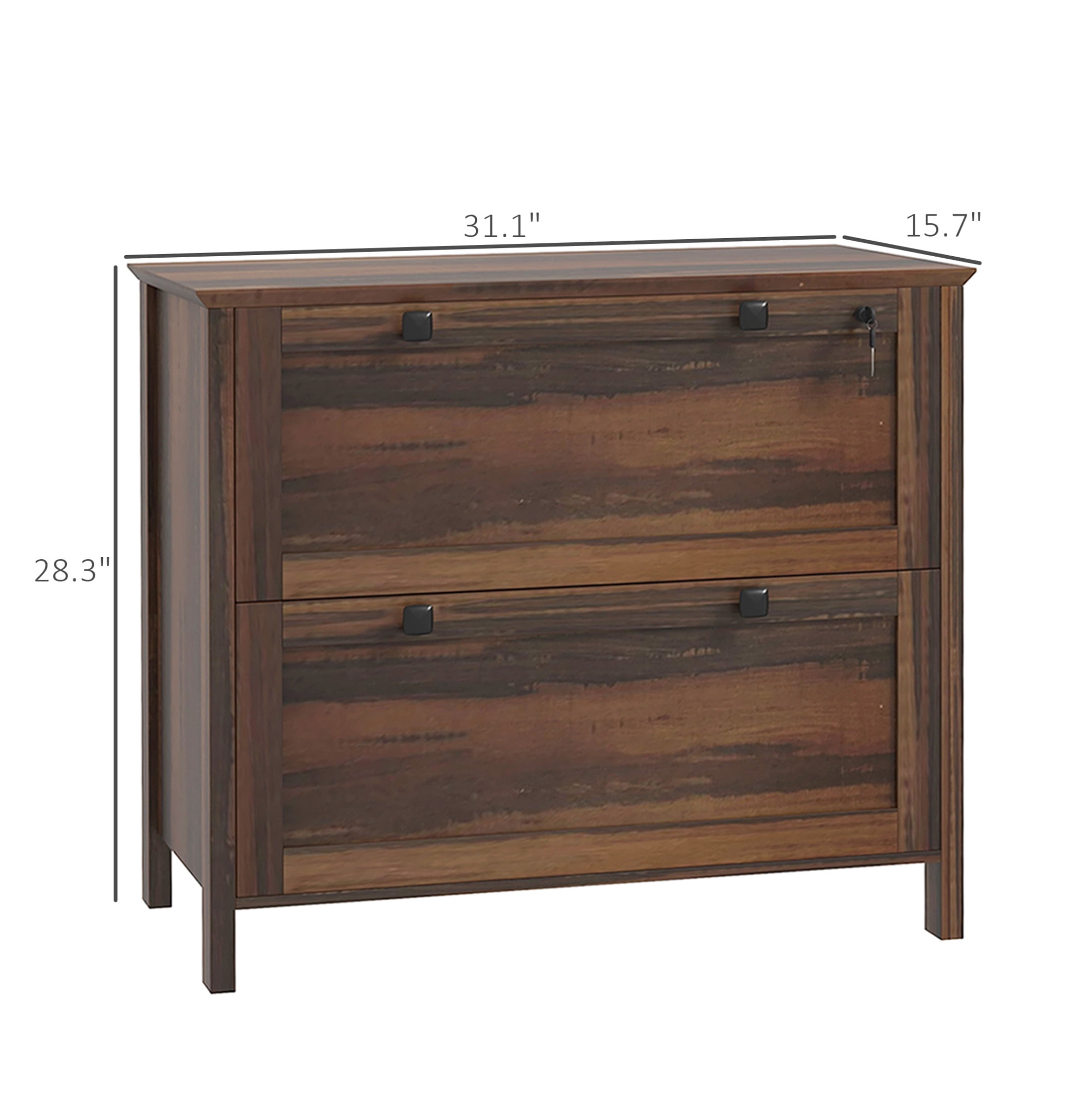 2 Drawer File Cabinet with Lock, Lateral Filing Cabinet with Keys and Adjustable Hanging Bar for Letter, A4 and Legal Size, File Cabinet for Home Office, Brown Brown + Particle Board