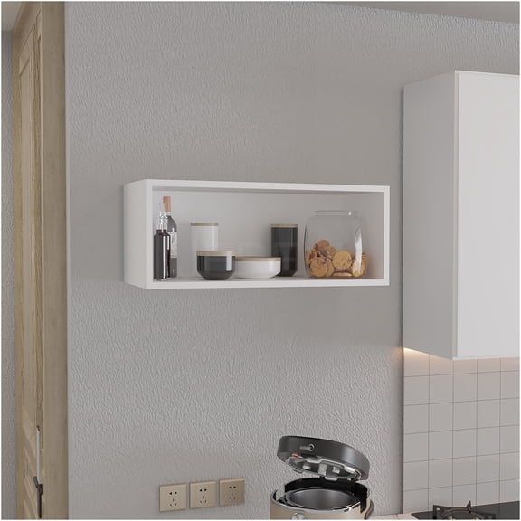 JERFIT 30 Inch White Modern Open Wall Cabinet with 2 Shelves, Particle Board Storage Shelf for Living Room, Bedroom, Office & Garage Organization