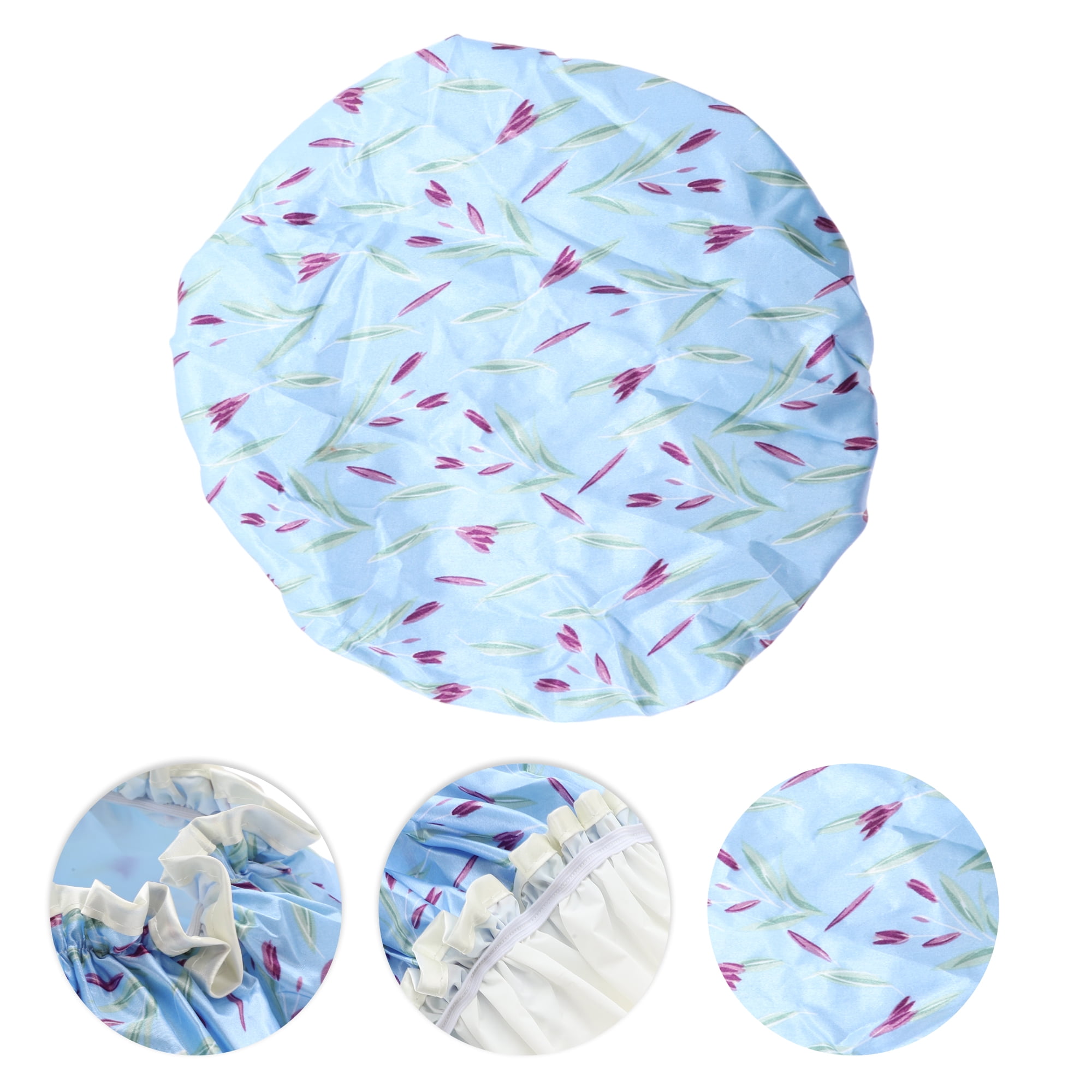 Unique Bargains Women Double Layer Large Dots Shower Cap 1 Pc Blue