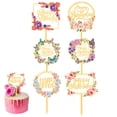 thumbnail image 1 of 6 piezas de adornos para tartas de feliz cumpleaños, adornos para tartas acrílicos con flores doradas, 1 of 7