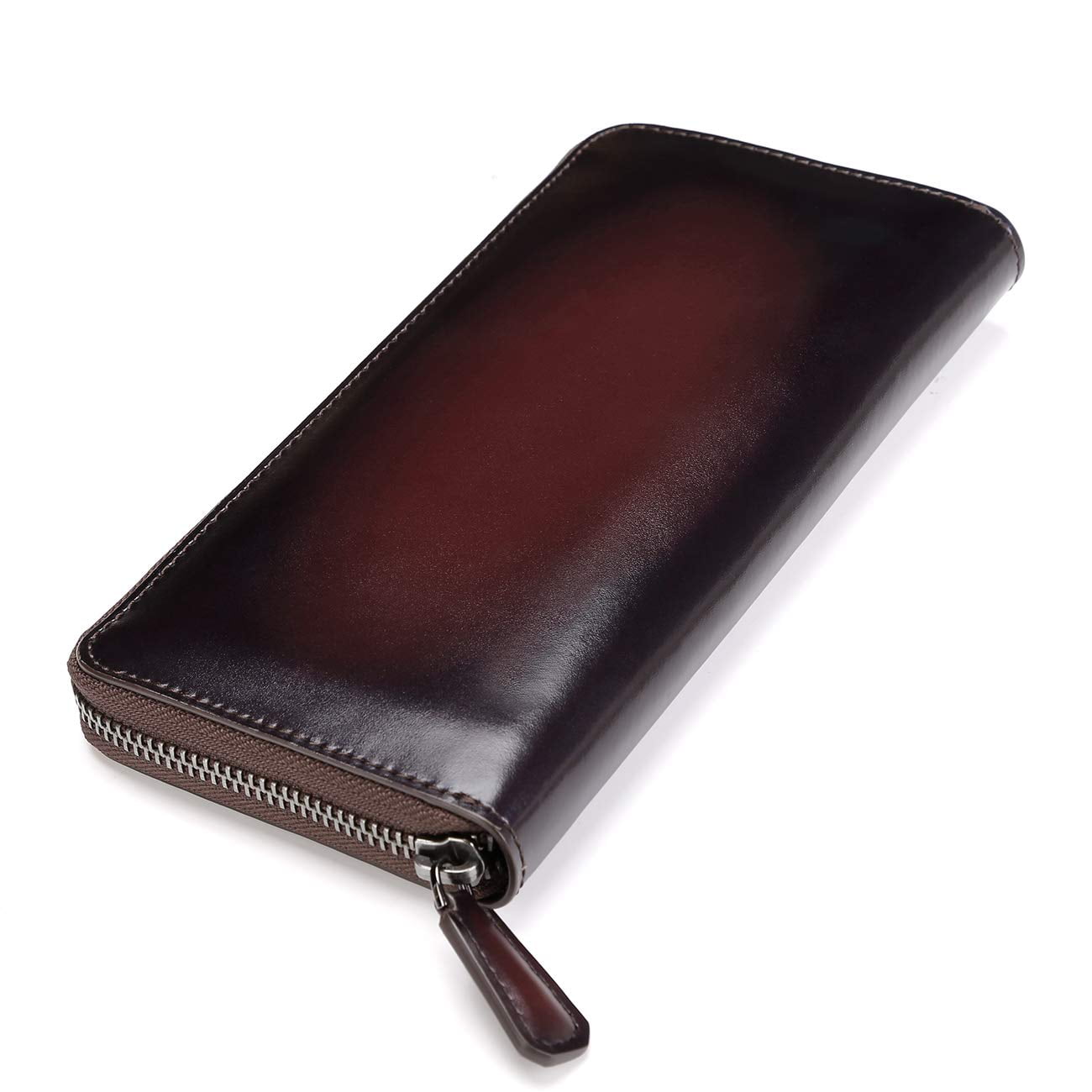 Italian Calfskin TERSE Mens Leather Wallet Clutch Purse Long Wallet Phone Case With Card Cash Holder 