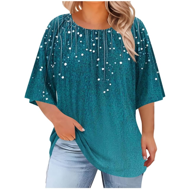 Tauxra T-Shirts Grande Taille pour Femmes, Manches Courtes Décontractées Coupe Ample avec Imprimé, T-Shirt Col Rond Coupe Décontractée pour Usage Quotidien