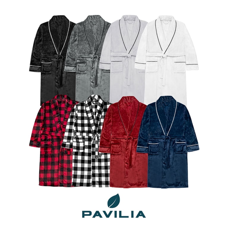 Pavilia Men's Fleece Bathrobe with Trim Piping, Navy Blue photo 8