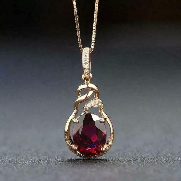 ORLOV DIAMONDS 2Ct Oval Cut Natural Red Garnet Solitaire Pendant 14K Yellow Gold Plated