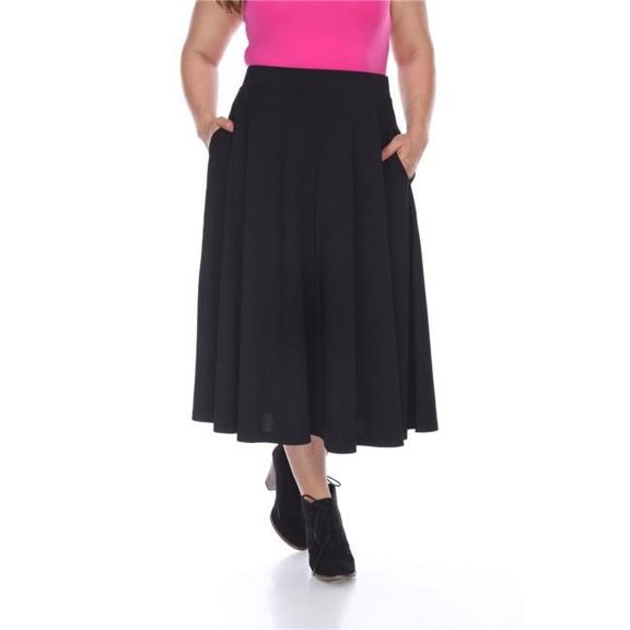 PS709-01-3XL Womens Plus Tasmin Flare Midi Skirt, Black - 3XL