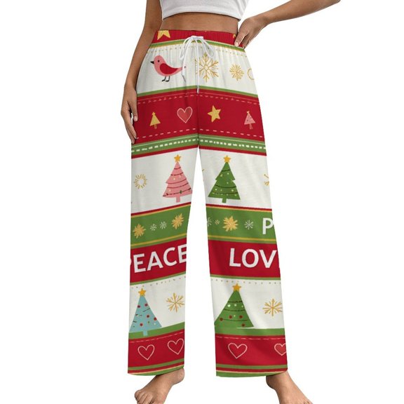 Christmas Style Printing Pajamas For Women Loose Retro Night Pajama Pants Comfortable Sleepwear Bottoms Homewear