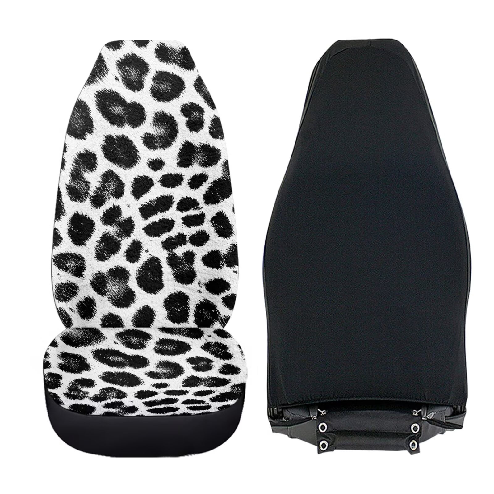Uorisanigo Car Seat Cover Front for Cars, Soft Plush Black and White Leopard Print Auto Seat Cover 2 Packs, Car Accessories for All Season Protection of Your Seats