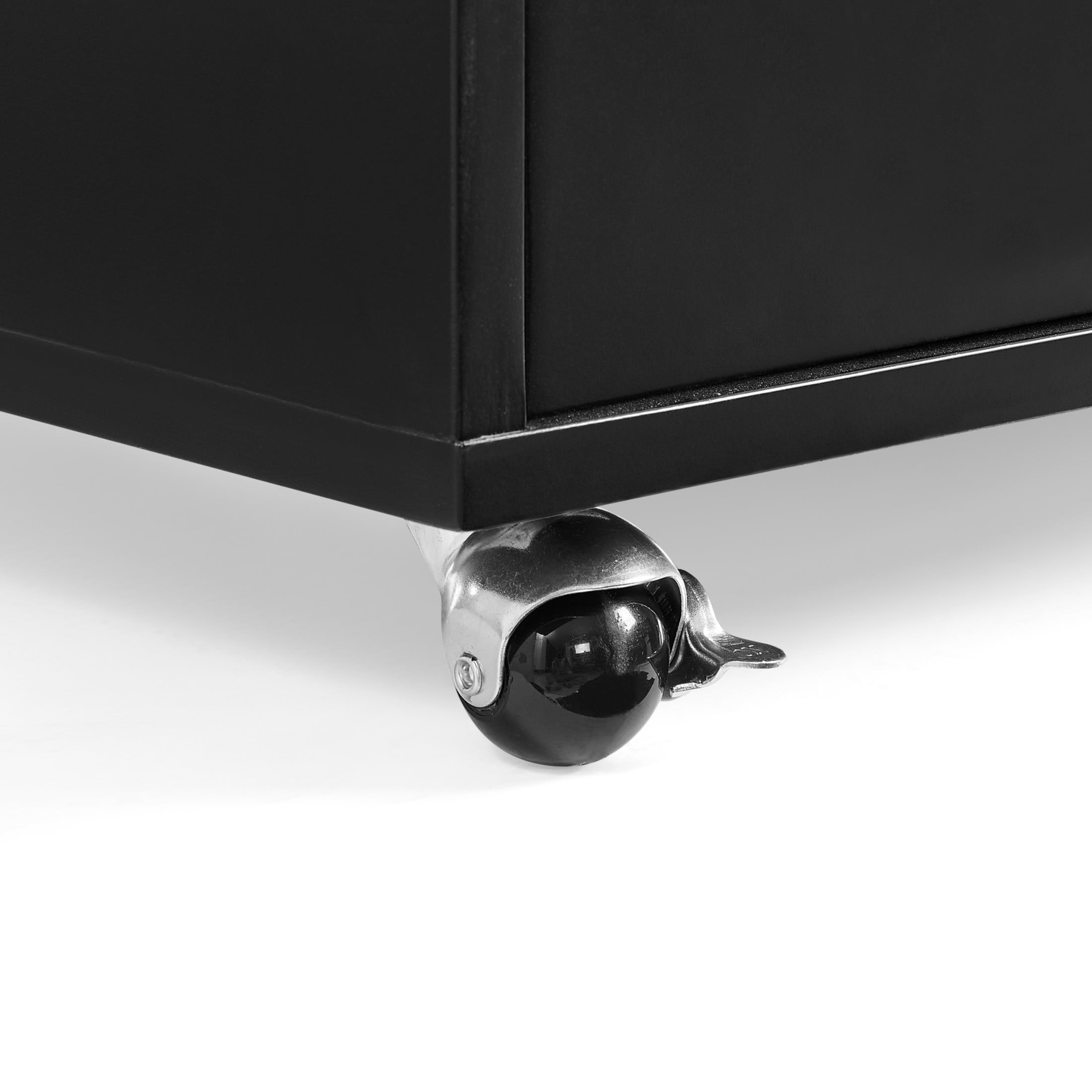 Noble House Arlais Adjustable Height Rolling End Table, High Gloss Lift Top Side Table with Charging Station, Black