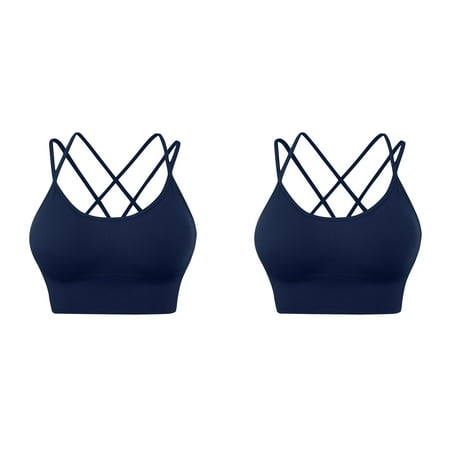 

Women s Sports Bra 2PC Cross Back Padded Strappy Criss Cross Cropped Bras For Yoga Workout Fitness Low Impact Bras Bralettes