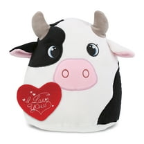 DolliBu I Love You Plush Super Soft Snug-Mooshies Cow - Cute Stuffed Animal Cow with Red Heart Plush for Valentines, Anniversary, Romantic Date, Boyfriend, or Girlfriend Gift - 10 Inches
