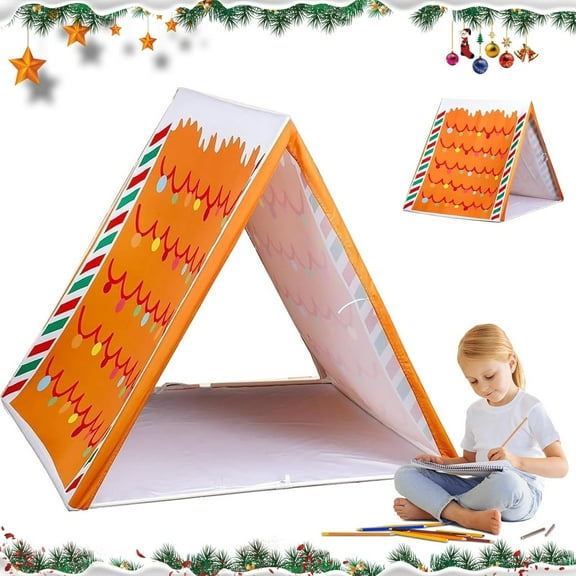 Gingerbread House Tent, Fun Christmas Gingerbread House Play Tent, Brown Christmas Sleepover Tents, Lightweight Detachable and Small Size for Kids Home Indoor Xmas Holiday Party(1pcs)