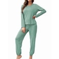 thumbnail image 1 of Conjunto de Pijama de 2 Piezas para Mujer, Camiseta y Pantalón Lisos, Suave y Elástico. Verde Frijol L, 1 of 9