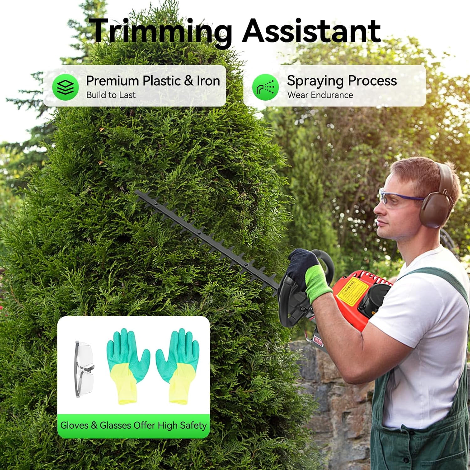 22.5cc 2-Stroke Gas Powered Dual Sided Hedge Trimmer with Rotating Handle, Garden Tool to Trim Shrubs, Bushes, and More, Lightweight for Gardener Professional Landscaper Home User