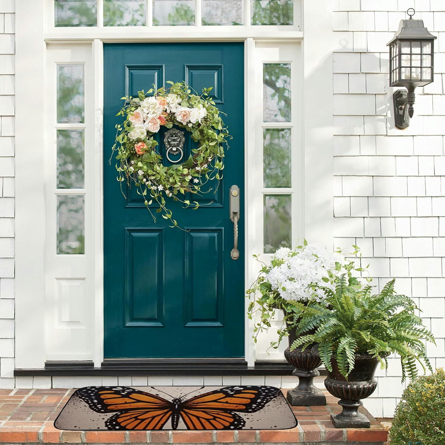 Heduofu Monarch Butterfly Door Mat Spring Butterfly Indoor Outdoor Rug Welcome Mat Non-Slip Decorative Doormat for Front Door Kitchen Bathroom Bedroom Living Room Flowers Decor Gift 19.68*47.24 in
