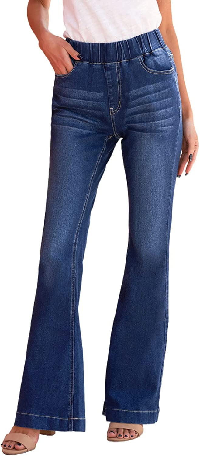Flare Jeans for Women Ladies Elastic Waist Jeans PullOn High Waisted