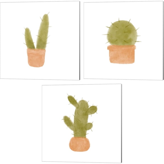 Great Art Now Watercolor Cactus by Bannarot 3 Piece Canvas Art Set Each 14W x 14H