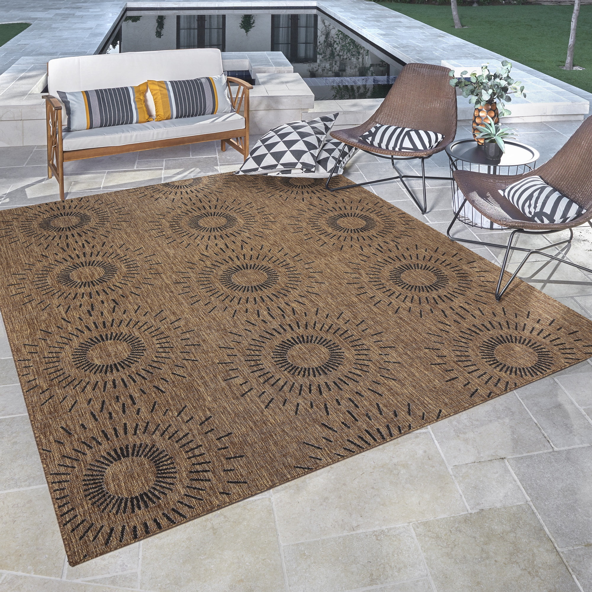 Savara Ziba Indoor/ Outdoor Polypropylene Chestnut Flat Weave Area Rug, 9x13