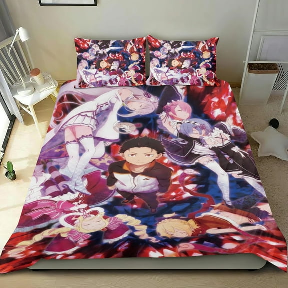 3 Piece Bedding Set For Re ZERO Duvet Cover Sets Comforter Set Cute Super Soft Teens Bedding Set Kids Bedroom Gifts,1 Duvet Cover with 2 Pillowcases Twin