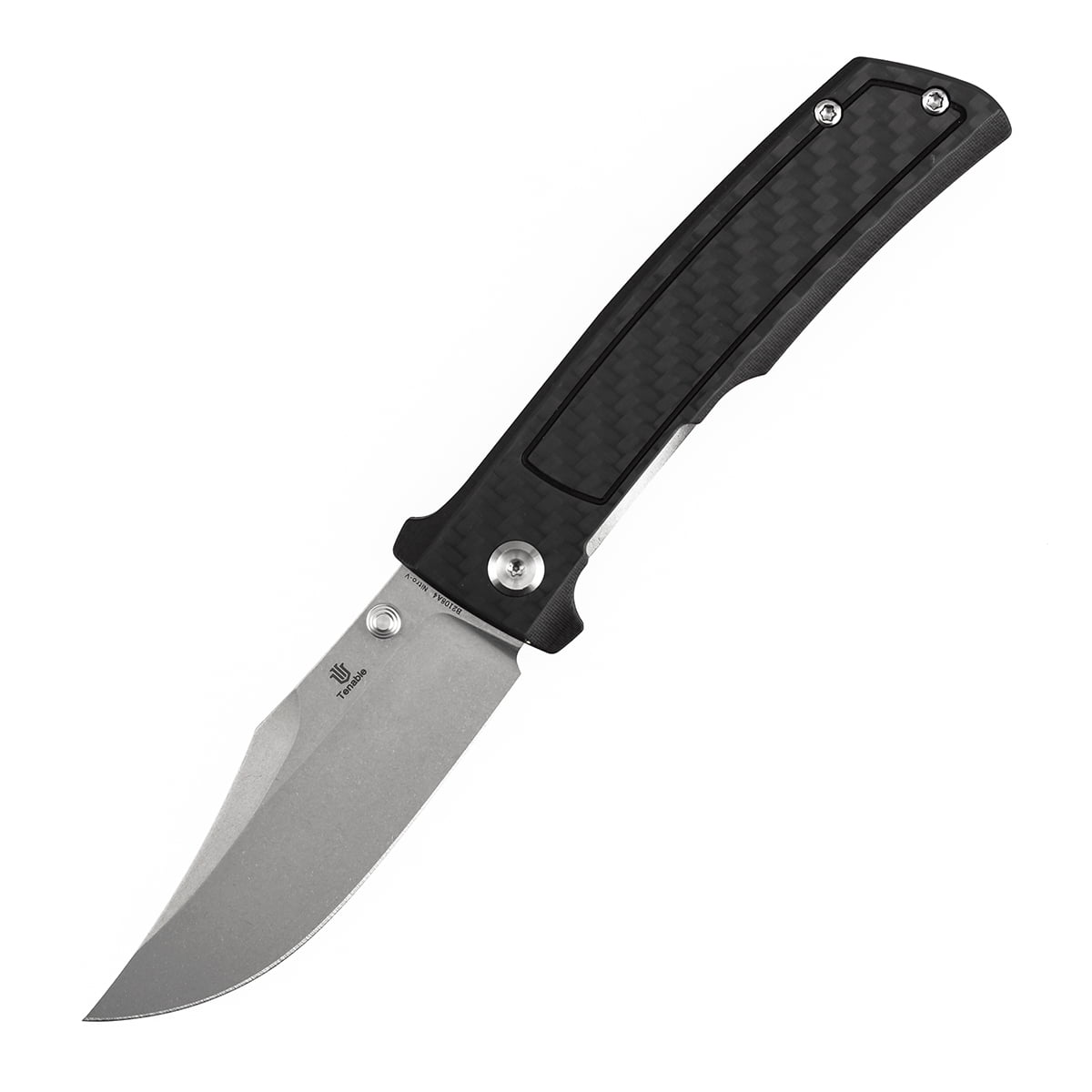 Tenable Bison Folding Knife 3.24'' Stonewashed Nitro V Blade,Carbon Fiber-G10 Handle,B2108A4
