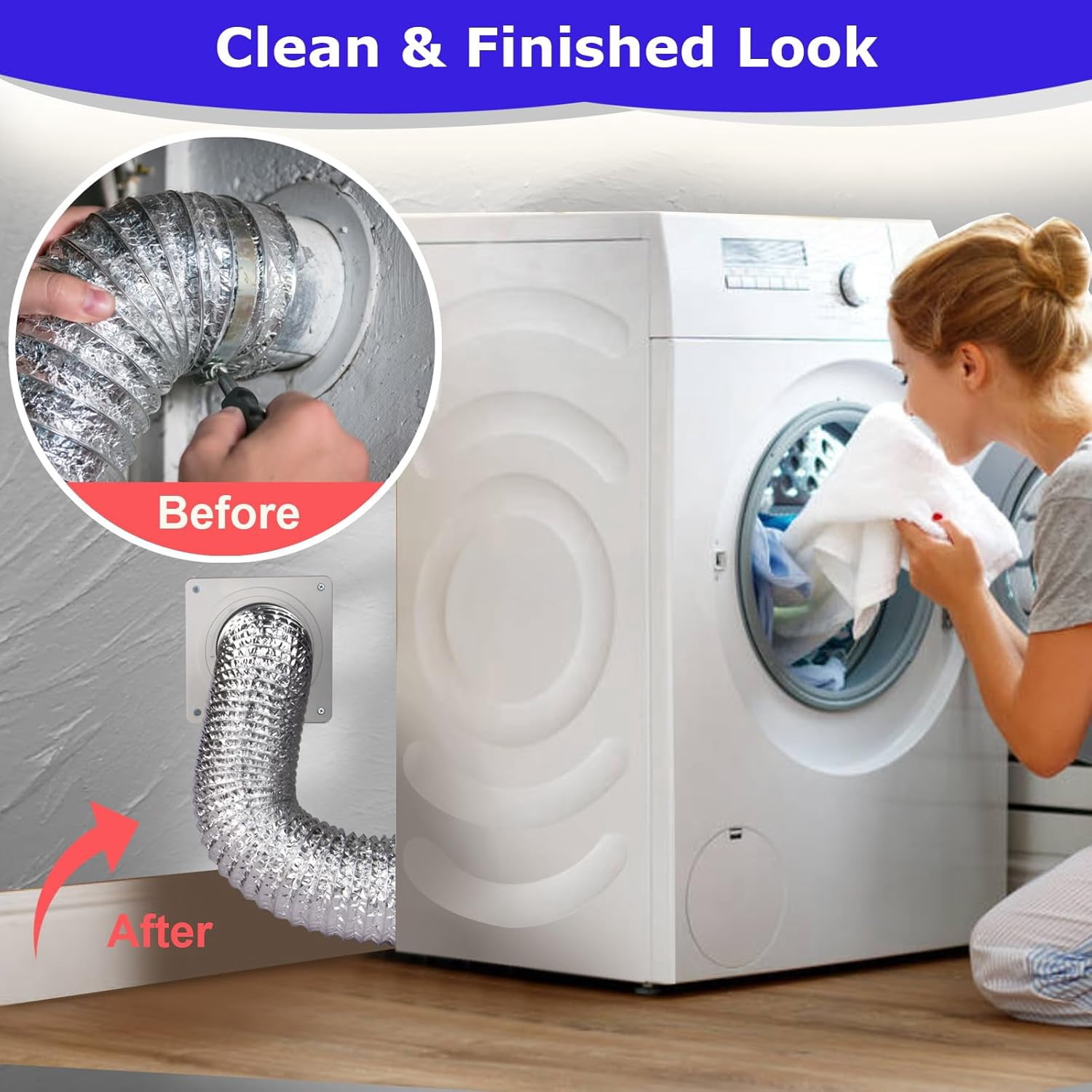 Dryer Vent Hose Connector Kit,dryer Vent Wall Plate With Hose(4 Inch 8 Feet),dryer Duct Connector With Quick Connect & Disconnect,covers Area 7inch X 7inch,fits 4 Inch,for Dryer Washer Bathroom