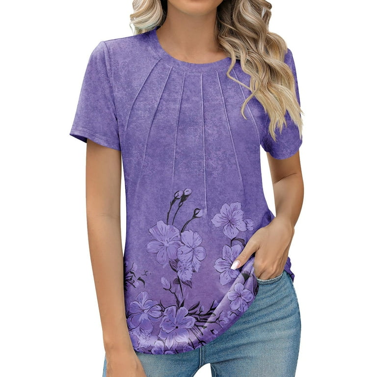 Purple Womens Blouses Womens Casual Crew Neck Short Sleeve Pleated Tops Blouses Fashion Clothes 2025 Ladies Tops and Blouses - Walmart.com Purple Womens Blouses Womens Casual Crew Neck Short Sleeve Pleated Tops Blouses Fashion Clothes 2025 Ladies Tops and Blouses - Walmart.com