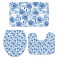 thumbnail image 2 of Blue Rose Bathroom Rugs Set Spring Watercolor Flowers Non Slip Absorbent Soft Bath Mats 3 Piece Set with Bathroom Rug, U-Shaped Floor Mat, Toilet Seat Cover Small Size, 2 of 9