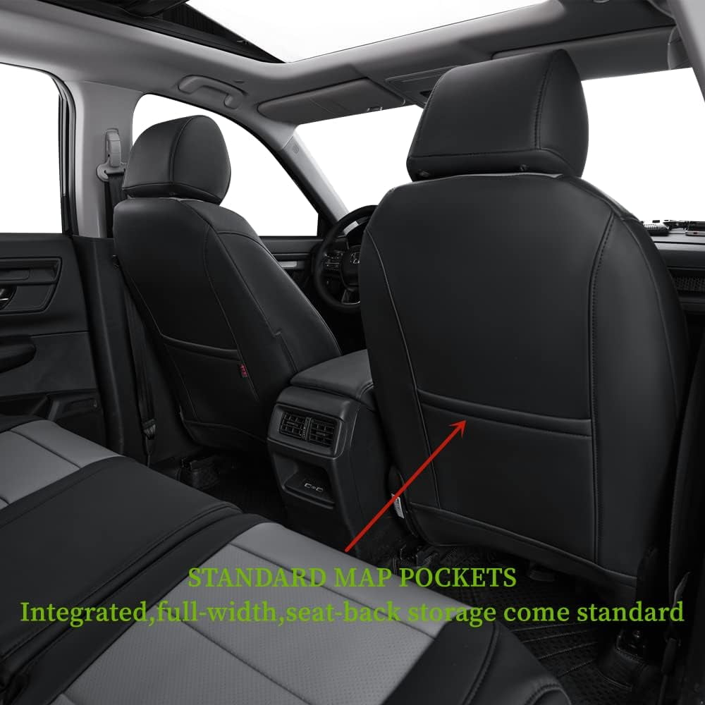 Coverdream Custom Fit CRV Car Seat Covers for 2017 2018 2019 2020 2021 2022 Honda CRV LX,EX,SE,EX-L,Touring,Hybrid - Breathable Leather Auto Seat Covers(Black/Gray,Full Set)