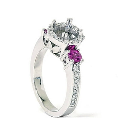 Sapphire Semi Mount - 3/4ct Pink Sapphire & Diamond Engagement Ring Semi Mount 14K White Gold