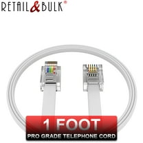 1 Foot RJ11 Telephone Cord - Voice/Data Phone Cable, 4 Wire, 100% Copper (White 1ft) Made in USA