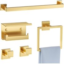 5-Piece Bathroom Hardware Set Brushed Gold Towel Bar Set,Stainless Steel Towel Holder Set for Bathroom,Wall-Mounted Towel Rack Set 23.6in