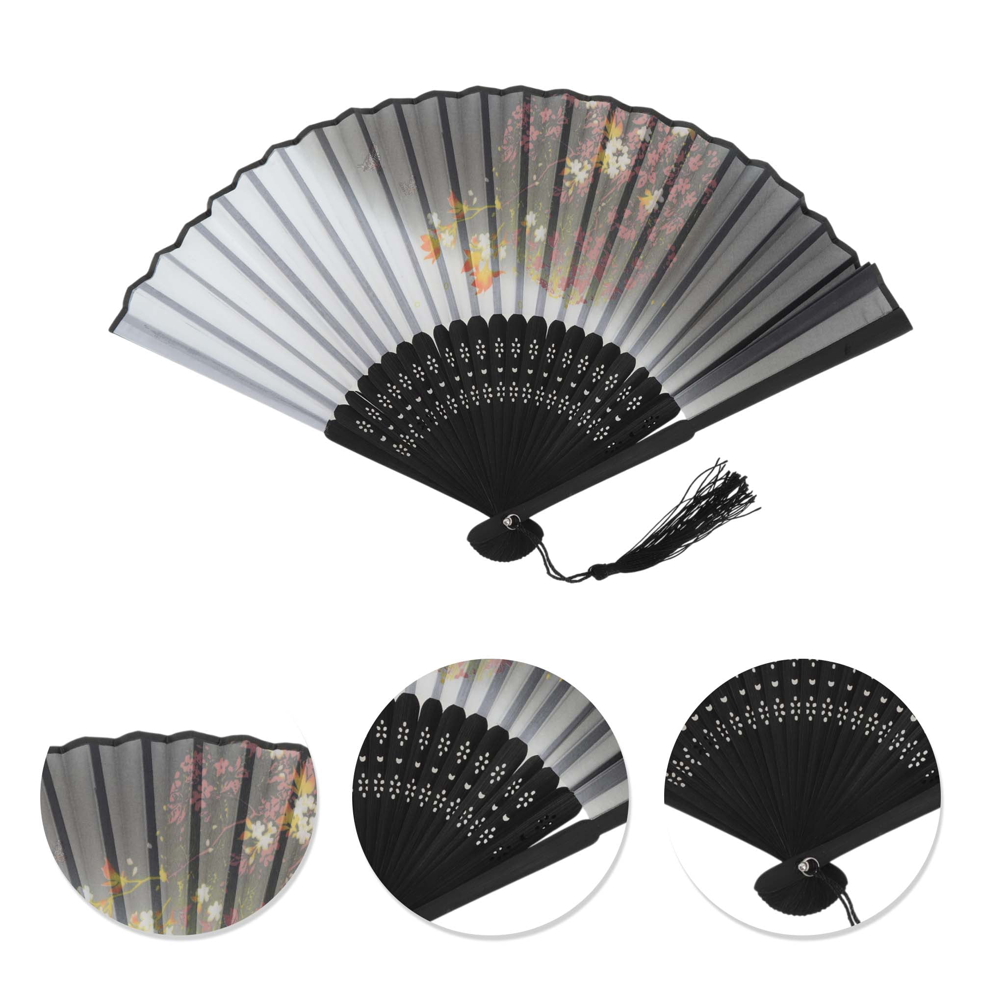 Unique Bargains Folding Fan 1Pc White Gray Ink Wash Flaming Maple Leaves Style