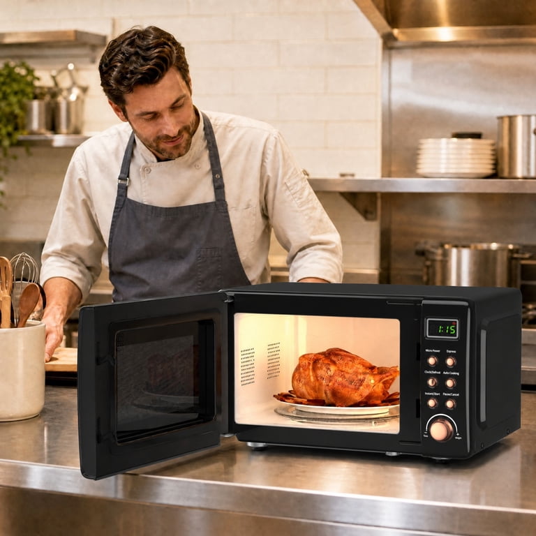 Costway, Microwave Oven, Retro, 0.7 Cu.ft, 700W, Rose Gold