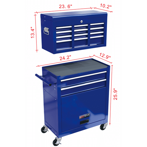 2-IN-1 Tool Chest & Cabinet, Large Capacity 8-Drawer Rolling Tool Box  Organizer with Wheels Lockable, Red 