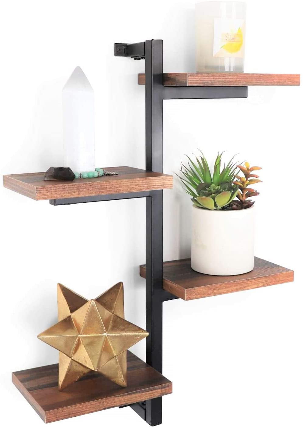 Brown Office Bedrooms Greenco 2 Tier Rustic Wall Mounted Floating Shelf with Metal Brackets for Living Dining Room