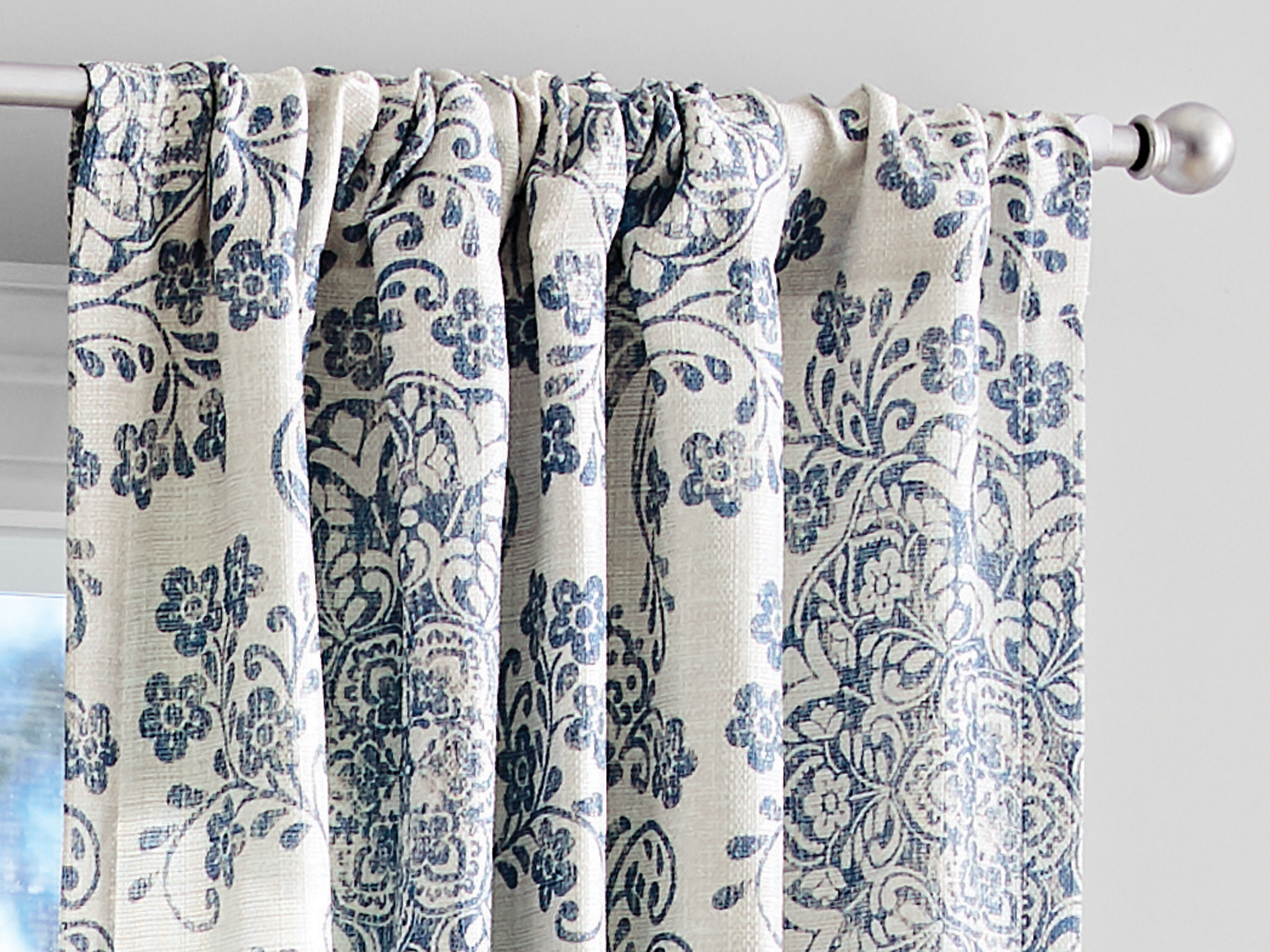 Mainstays Southport Damask Print Light Filtering Rod Pocket Curtain Panel Pair, Set of 2, Blue, 40 x 84 - image 2 of 7