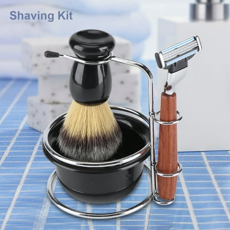 Hilitand 4Pcs Shaving Kit Manual Razor + Stainess Steel Stand Holder + Brush + Bowl Set, Shaving Stand Set, Shaving Razor (Best Shaving Brush Stand)